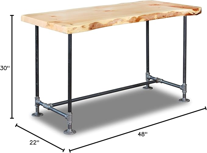 SRLWerks Industrial Pipe &amp Live Edge Top Vintage Table - Rustic Wood Desk for Home Office