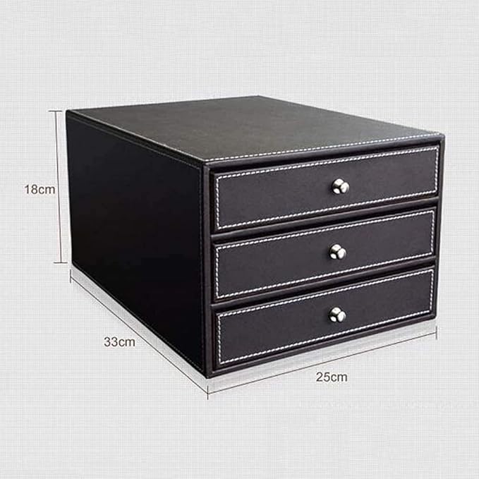 qiuqiu Office Cabinet File Box 3-Drawer Leather Filing Cabinets Desk 3 Layer Leather File Cabinet Drawer Style A4 Document Storage Box Business Office Supplies Furniture-Brown