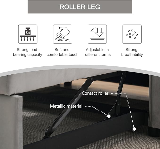 3-in-1 Loveseat Sleeper Sofa Modern 55.5 Pull Out Couch Velvet Upholstered Futon Sofa Bed with Adjustable Backrest Convertible Sofa Bed with Storage Pockets for Living Room(Light Grey)