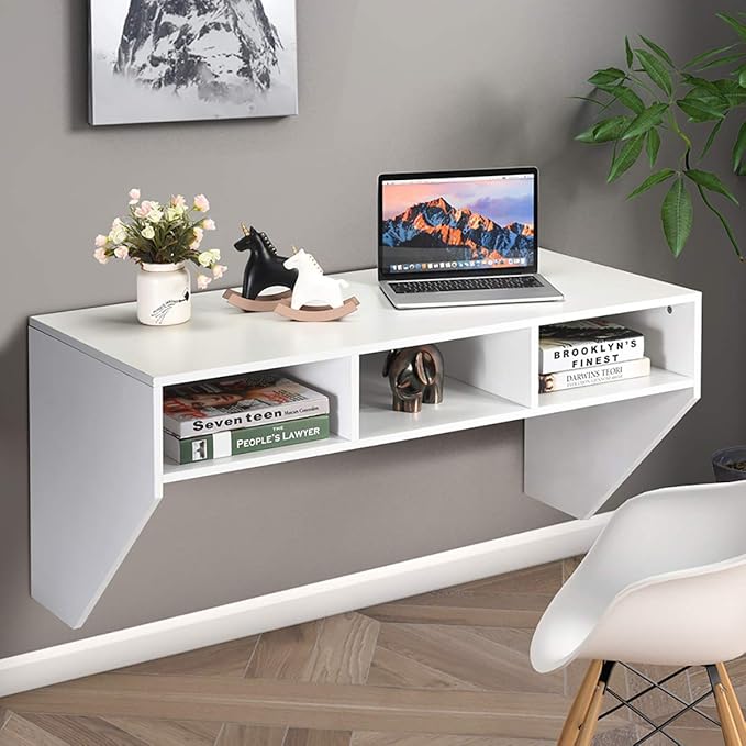 BestComfort Wall Mounted Desk Hutch 41.5inch Floating Laptop Table Writing Desk Home Office Workstation Hanging Computer Desk Modern Floating Console Media Storage Cabinet