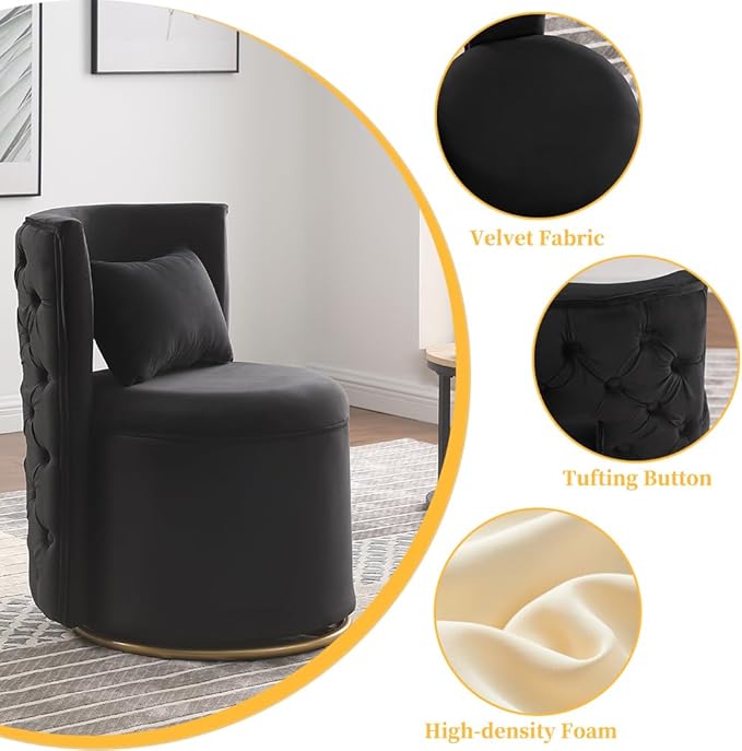 Swivel Accent ChairVelvet Round Storage Sofa Club Upholstered Barrel Modern Arm Chair for Nursery Living Room Hotel Bedroom Office Lounge Hotel Office (Black)
