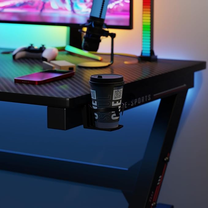 Dkelincs 47 inch Gaming Desk Computer Desk Office Desk Extra Large Carbon Fiber Surface with Cup Holder and Headphone Hook Black Red Workstation for Gamers and Home Office (red)