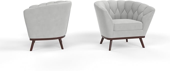 AC Pacific Oscar Upholstered Barrel Accent Chair – Modern Cozy Seating for Living Room Stylish Round Design with Cushion &amp Pillow for Home or Office Spaces Light Grey