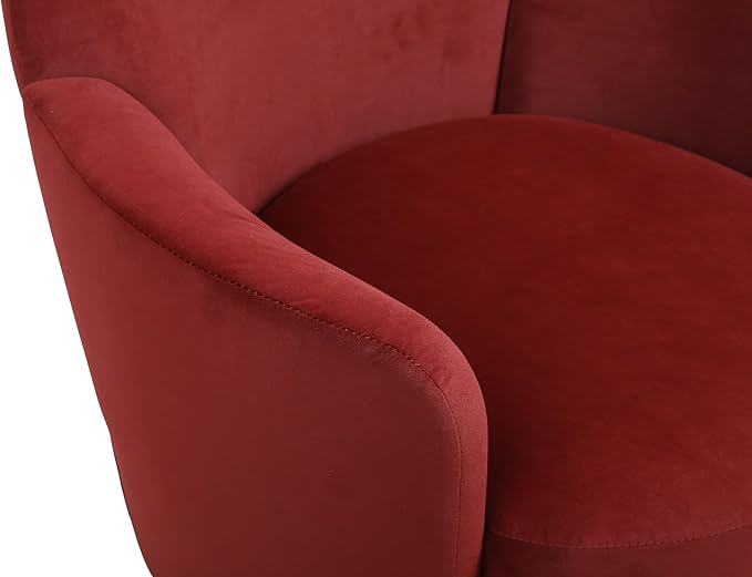 Velvet Swivel Barrel Chair Reading Armchair for Living Room &amp Bedroom Comfy Accent Chair with Gold Stainless Steel Base (Brownish Red)