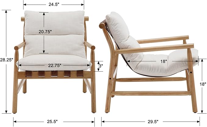 Linen Accent Chair Mid Century Modern Living Room Chairs Comfy Arm Chair with Solid Wood Frame Upholstered Lounge Reading Chair Cozy Recliner for Bedroom/Guest Room Beige