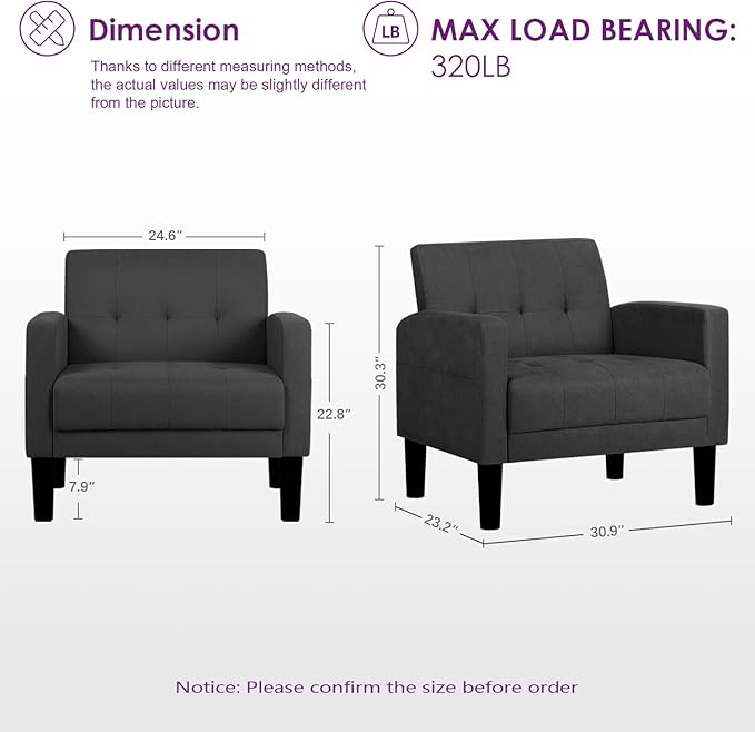 TYBOATLE Accent Chair Living Room Chairs Cozy Tufted Mid Century Modern Accent Chairs with Arms for Bedroom Comfy Reading Arm ChairSmall Chairs for Small SpacesLiving RoomOffice (1 Dark Grey)