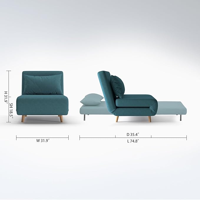Convertible Sleeper Chair 3 in 1 Folding Single Chair Sleep Turns into Bed Sofa Bed for Adults Foldable Twin Chaise Lounge for Living Room Bedroom Sturdy Wood Frame and Easy Assembly