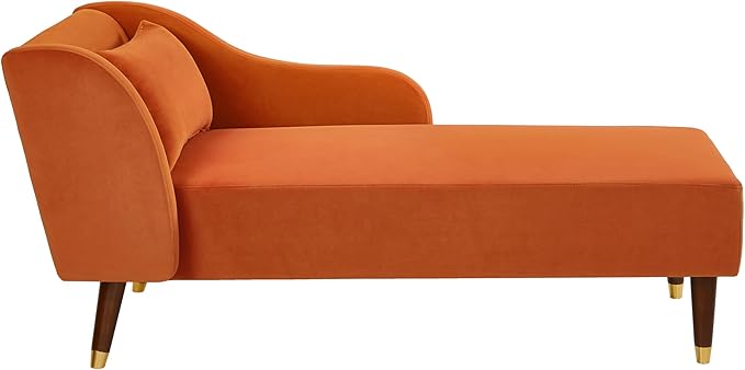 58 Modern Velvet Sofa Chaise with Tilted Backrest Comfortable Luxurious Lounge Chair with Curved Armrests Stylish Sofa Couch with Solid Wood Legs for Apartment Bedroom Living Room Orange