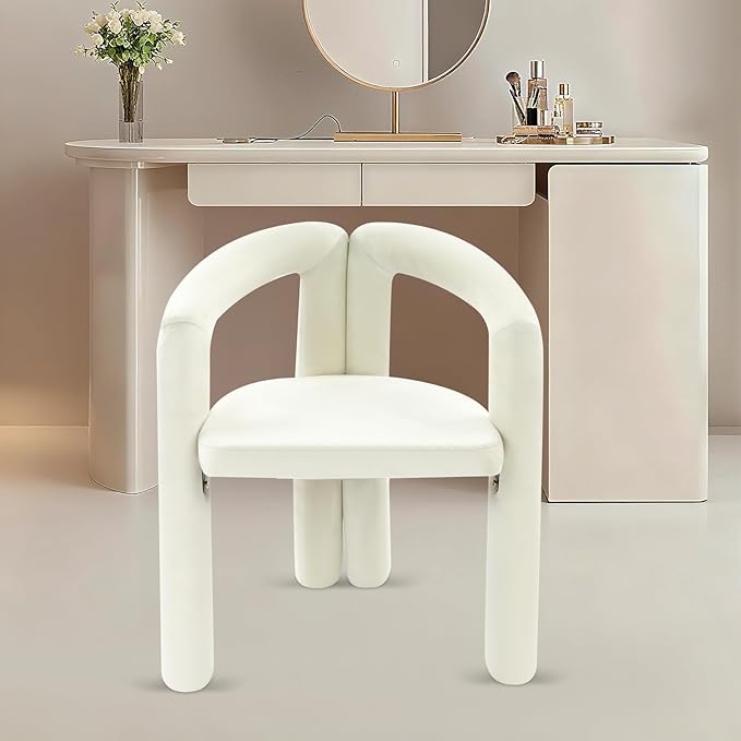 LOYALHEARTDY White Vanity Chair Small Accent Chairs Bedroom Chair with Soft Cushion 17.7 Inch Modern Desk Chairs No Wheels Makeup Stool for Dressing Table Salon Dormitory Living Room