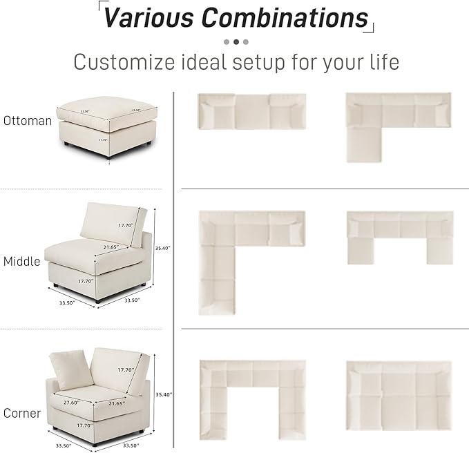 Cloud Couch Modular Sectional Sofa134 L Shaped Couch Oversized Convertible Wide Seater4 Seater with Ottoman for Living Room Set Covers Washable&ampReplaceableBeige