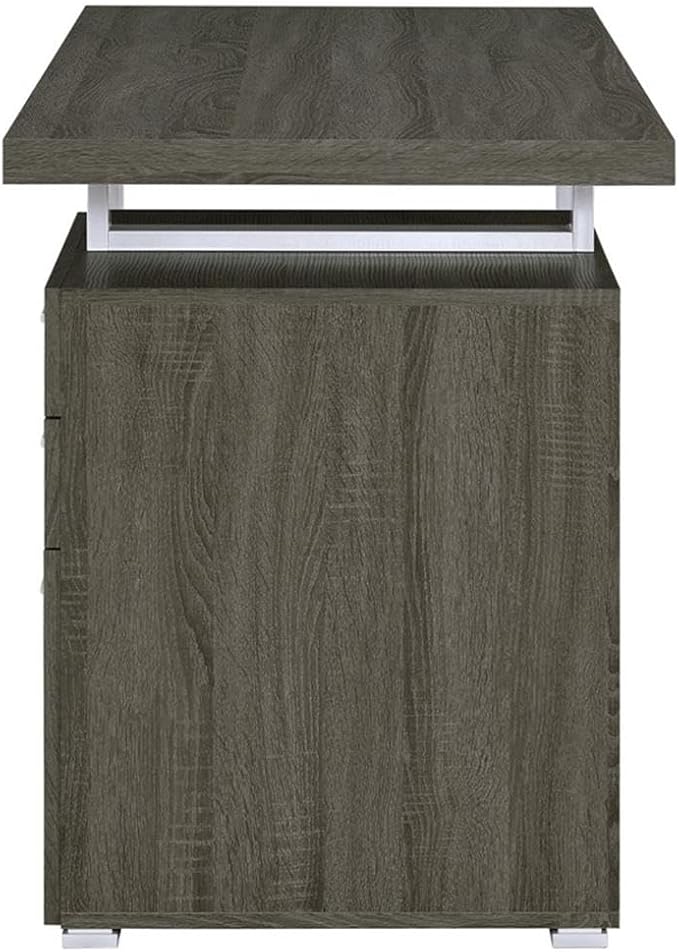 Pemberly Row 3-Drawer Office Desk Weathered Gray Wood and Silver Metal 47.25 W x 23.5 D x 30 H File Cabinet Contemporary Design Sleek Workspace for Home Office or Study Room