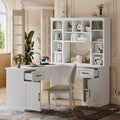 Polibi L-Shaped Computer Desk with Storage - 2-in-1 Design with 2 Drawers and 2 Cabinets 11 Open Shelves &amp Power Outlet for Home Office Study Room White
