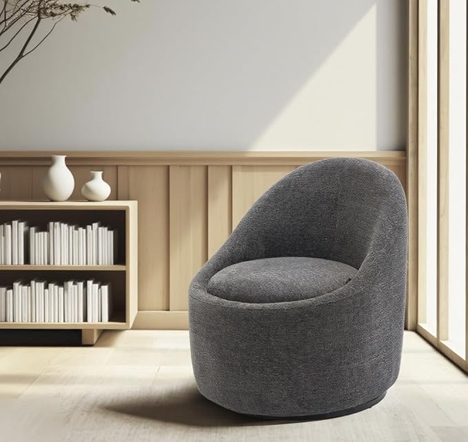 360° Swivel Accent Chair Mid-Century Modern Chair with Hidden Storge Small Swivel Chair with Arms for Living Room/Office-Dark Grey