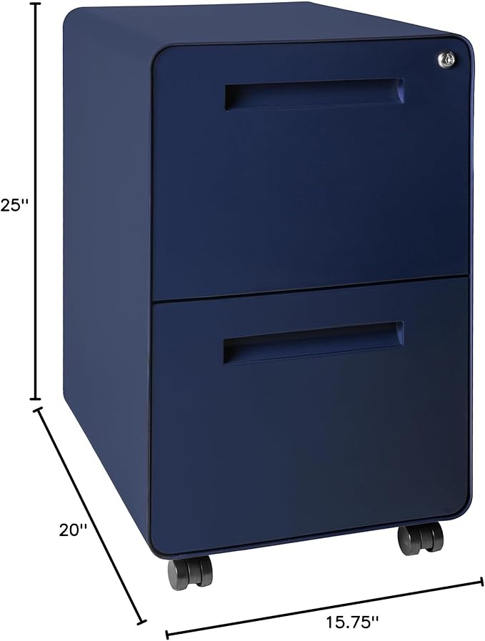 Laura Davidson Furniture Stockpile 2 Drawer Mobile File Cabinet with Lock - Under Desk Metal Filing Cabinet Legal/Letter File Folders Wheels and Stationary Feet Pre-Assembled Navy Blue