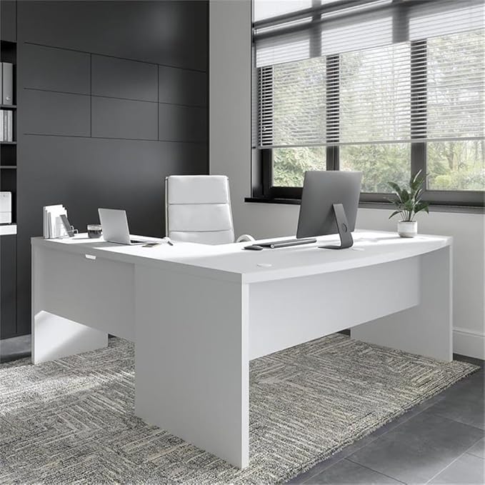 Bush Business Furniture L Shape Desk with Wire Management | Echo Collection Corner Bow Front Table for Home Office with Quick-to-Assemble Hardware | 72Wx77Lx30H