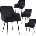Black Velvet Modern Living Room Chair Set of 4 upholstered Kitchen Chair with Black Metal Cross Legs Tufted Side Chair with arms and high Back