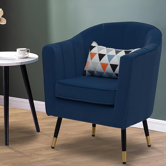Magshion Barrel Accent Chair with Lumbar Pillow Modern Upholstered Armchair Ergonomic Single Sofa Chair for Living Room Bedroom Office 550 lbs Capacity - Navy Blue