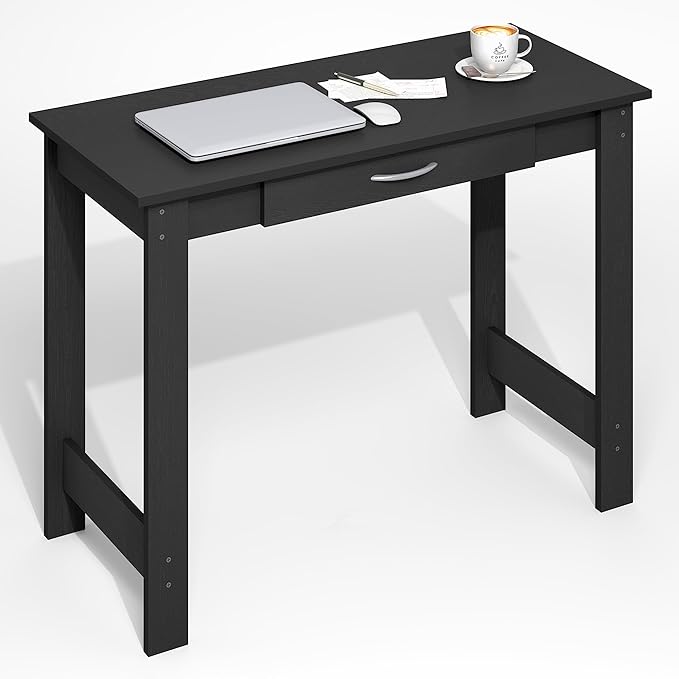 Furinno Jaya Desk 39.2 Wide Computer Desk with H-Legs Office Desk with Drawer Writing Desk with Drawer for Home Office Study Room Dorm Darkwood