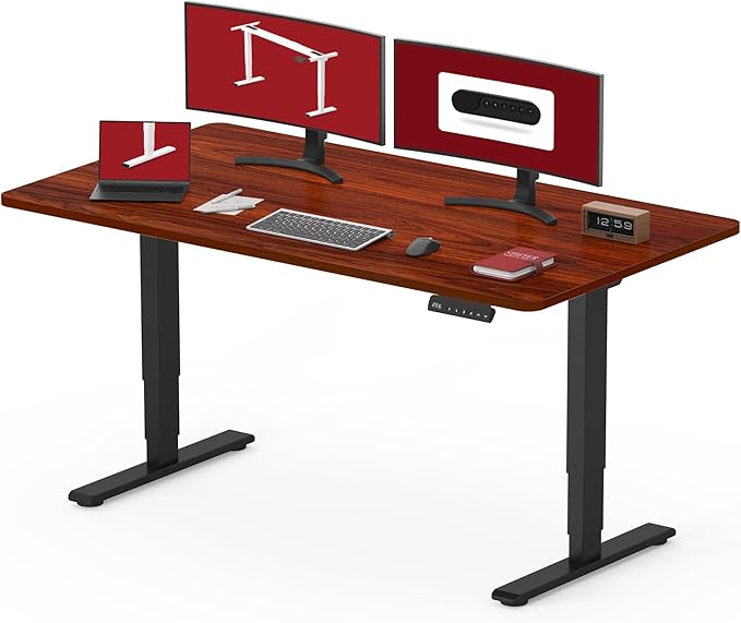 SANODESK 48 Electric Standing DeskOne-Piece Dual Motor Height Adjustable Desk Stable and Durable 3-Stage Stand up Desk for Home Office (Black Frame/48 x 30 Inch Mahogany top)