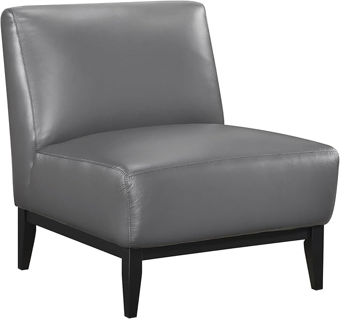 Lexicon Modern Living Room Leather Accent Chair Luxury Genuine 100% Top Grain Leather Upholstered Armless Chair Comfortable Seat Black Solid Wood Legs for Bedroom/Office Easy Assembly Dark Gray