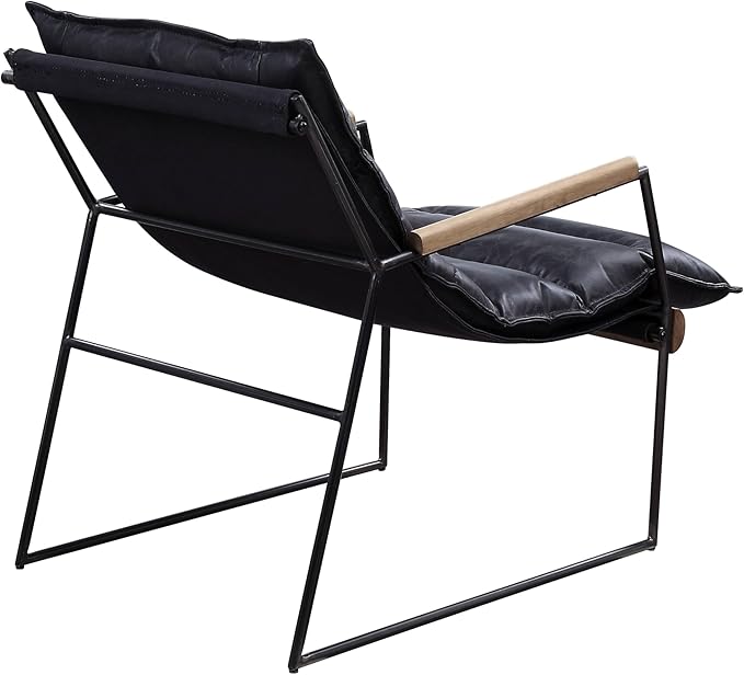 Distress Leather Accent Chair with Sled Base - Modern Chic Industrial Style Bedroom Living Room Chair
