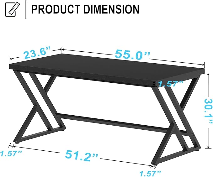 LVB Black Computer Desk Modern Gaming PC Writing Desk for Home Office Metal Computer Study Work Table for Bedroom Industrial Executive Student Simple Workstation Desk 55 in Black Oak
