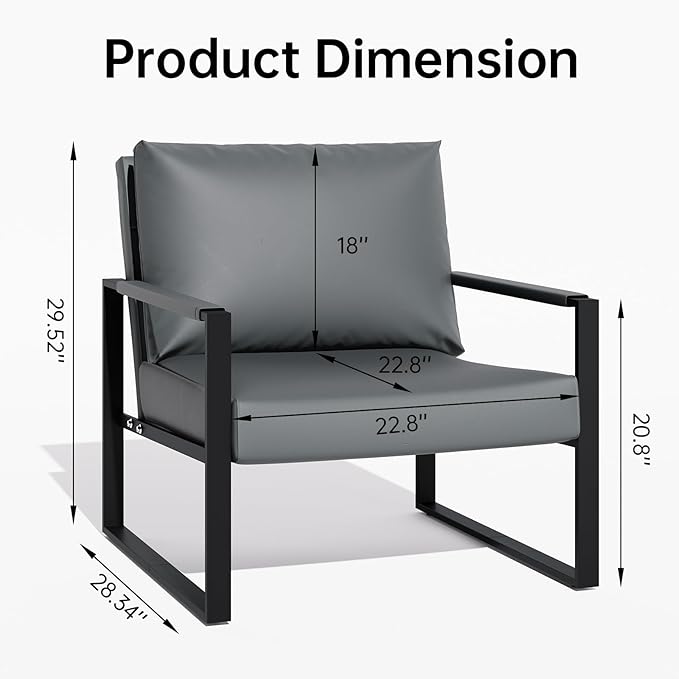 Accent Chair Set of 2 Leather Modern Comfortable Waiting Room Chairs Easy to Clean Couch Chair for Living Room Bedroom Office (Grey)