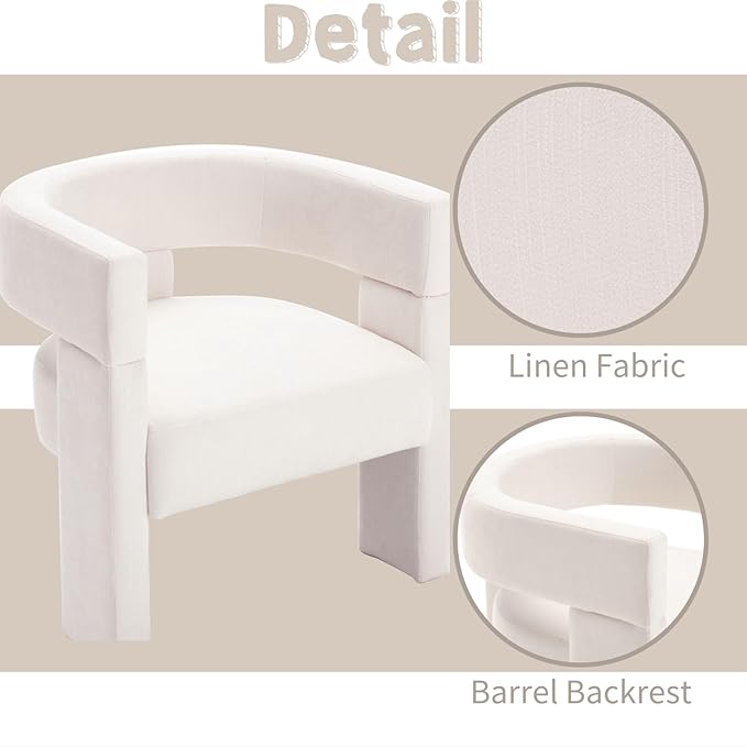 Modern Barrel Accent Chairs Set of 2 Beige Fabric Upholstered Armchairs Comfy Living Room Chairs Side Sitting Chairs for Bedroom Reading