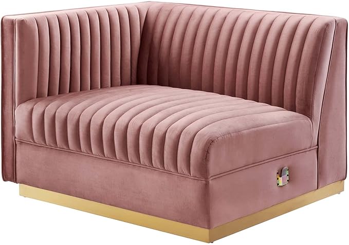 Modway Sanguine Channel Tufted Performance Velvet Modular Sectional Sofa Ottoman Left-Arm Chair Dusty Rose