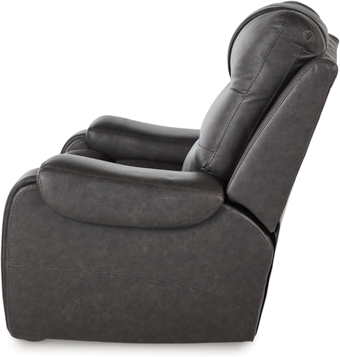 Signature Design by Ashley Trumble Modern Faux Leather Manual Rocker Recliner with Track Arms Gray