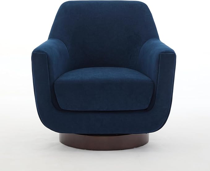 Swivel Chair Velvet Accent Chair Armchair Round Barrel Chair U-shaped Fully Assembled Chair for Living Room Bedroom (Navy Blue)