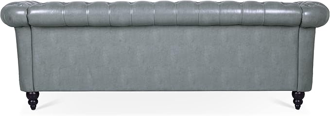 Ball &amp Cast 84 Chesterfield Leather Sofa with Channel Tufted Seat BackClassic 3 Seater Couch w/Roll Arm Nailhead Trim and UpholsteredMid Century Furniture for Living RoomBedroomOfficeGrey PU