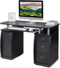 Karl home Computer Desk with Drawers &amp Storage Cabinet Small Office Desk PC Laptop Workstation for Home Studio Office Apartment Black