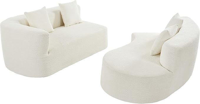 132 Large Sponge Modular Sofa Modern Sectional Sofa with Curved Design 2-Piece Chenille Modular Couch with 4 Pillows Plush Sponge &amp Spring Cushion for Living Room (Beige103)