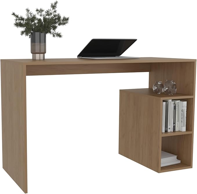Solid 47 Wide Four Shelves Writting Desk Home Office Living Room Gamer Desk Natural Oak LJ646