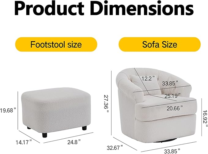 Swivel Accent Chair with Ottoman for Living Room Boucle Swivel Chairs &amp Upholstered Barrel Chair with Ottoman White Sherpa Chairs for Small Spaces with Curved Backet 360 Swivel and Pillow