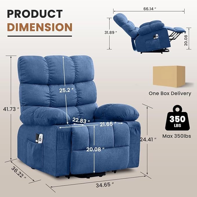 BOSMILLER Electric Power Lift Recliner Chair Sofa with Massage and Heat for ElderlyLift Chair with Side Pockets for Living Room