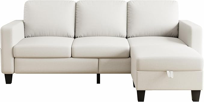 78 Sectional Sofa Couches for Living Room Beige Convertible L Shaped Couch with Storage Ottoman Deep Seat Pet-Friendly Linen Fabric Sofa Set for Small Space Apartment Dorm