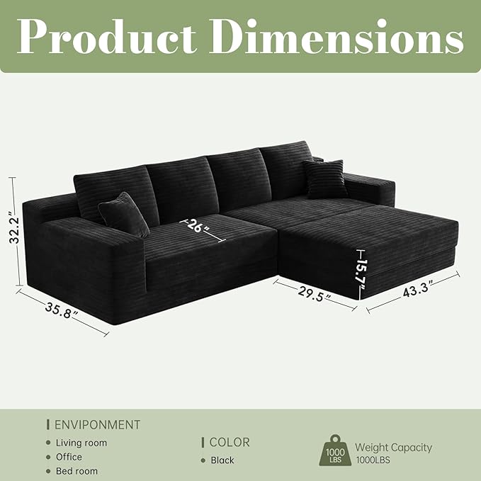 106” Modular Sectional Sofa Cloud Sectional Couch with Deep Seat Modern Modular L-Shape Sofa Couch with ChaiseUpholstered Boneless Couches for Living Room Bedroom No Assembly Required