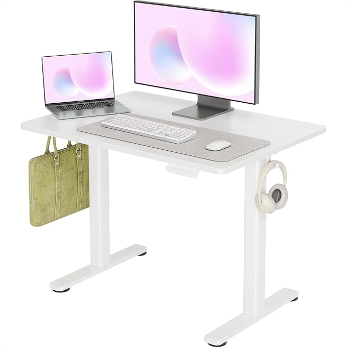 INNOVAR Electric Standing Desk Adjustable Height Stand up Desks 40 x 24 Inches Sit Stand up Desk for Home Office Computing 3-Preset Memory Height Ergonomic Rising Desks White