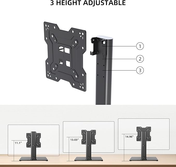Universal TV Stand Base Table Top TV Stand for 17-43 Inch LCD/LED TVs Height Adjustable Monitor Mount Stand with Tempered Glass Base Holds up to 88lbs VESA 200x200mm TS103