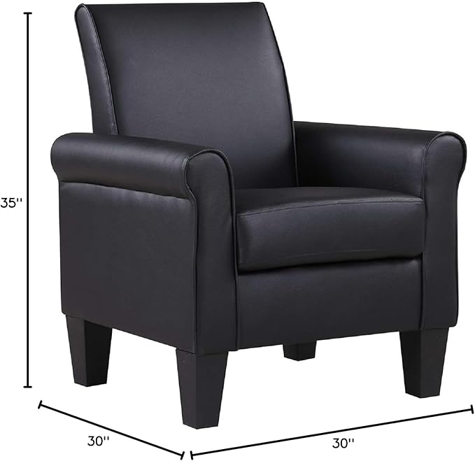Lohoms Modern Faux Leather Accent Chair Upholstered Living Room Armchairs Comfy Single Sofa Chair for Bedroom Waiting Room-Black