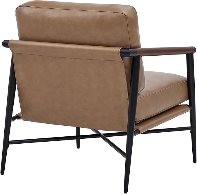 Watson &amp Whitely Mid Century Modern Accent Chair Set of 2 Faux Leather Armchair Comfy Upholstered Lounge Reading Chair for Living Room Bedroom Cafe Waiting Room Brown