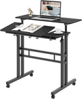 DlandHome Computer Desk Adjustable Rolling Desk Standing Desk 31.5L x 23.6W x 26.4-45.3H inch Black