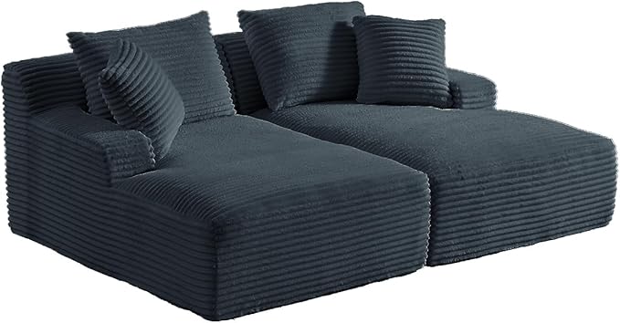 Oversized Double Chaise Lounge Chair IndoorWide Corduroy Boneless Chaise Lounges Sofa Comfy Upholstered Cloud Couch No Assembly Required Loveseat Sleeper Chair Bed for Living Room(Dark Grey)