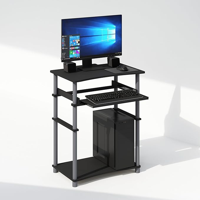 Furinno Home Desk 23.6 Wide Gaming Desk with Keyboard Tray Computer Desk Office Writing Desk for Home Office Bedroom Black