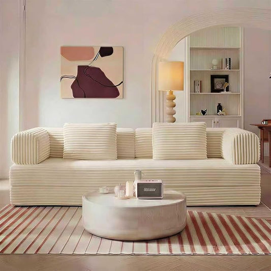 Convertible Sleeper Sofa Bed Folding Floor Mattress Couch with Fixed-Shape Frame Futon Boneless Couch Lounge Loveseat with Pull Out Bed No Assembly Required Beige White