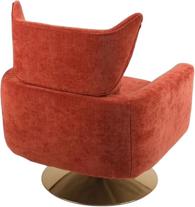 Swivel Accent Chairs for Living Room Mid Century Modern Accent Chair with Arms Comfy Side Chairs for Living Room with Gold Base &amp Lumbar Pillow Upholstered Armchair with Wingback (Orange)