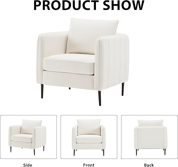 Modern Velvet Accent Chair Single Sofa Chairs Armchair with Square Arm Upholstered Accent Chairs for Living Room Bedroom Apartment (Beige Chair)