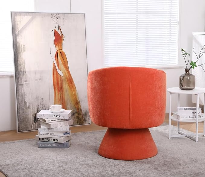 Swivel Accent Chair Swivel Barrel Chair with Pillow 360 Degree Swivel Armchair Round Club Chair for Living Room Bedroom Office Lounge (Orange+Linen)